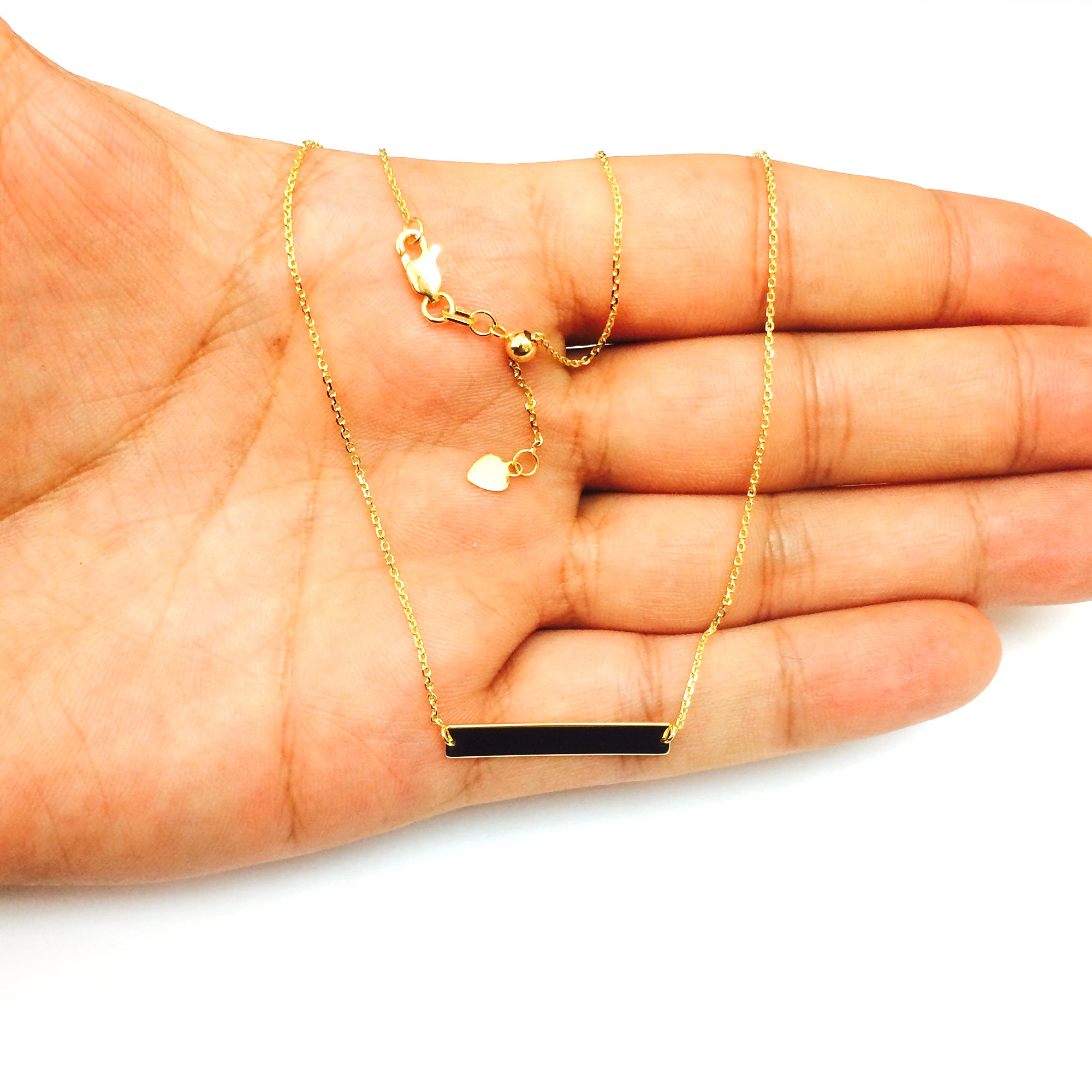 Engravable Bar Choker 14k Gold Necklace, 16" Adjustable fine designer jewelry for men and women