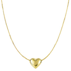 14k Yellow Gold Sliding Puffed Heart Pendant Necklace, 18" fine designer jewelry for men and women