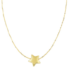 14k Yellow Gold Sliding Puffed Star Pendant Necklace, 18" fine designer jewelry for men and women