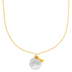 14k White Gold Round Paw Charm And Dog Bone Pendant Necklace, 17" fine designer jewelry for men and women