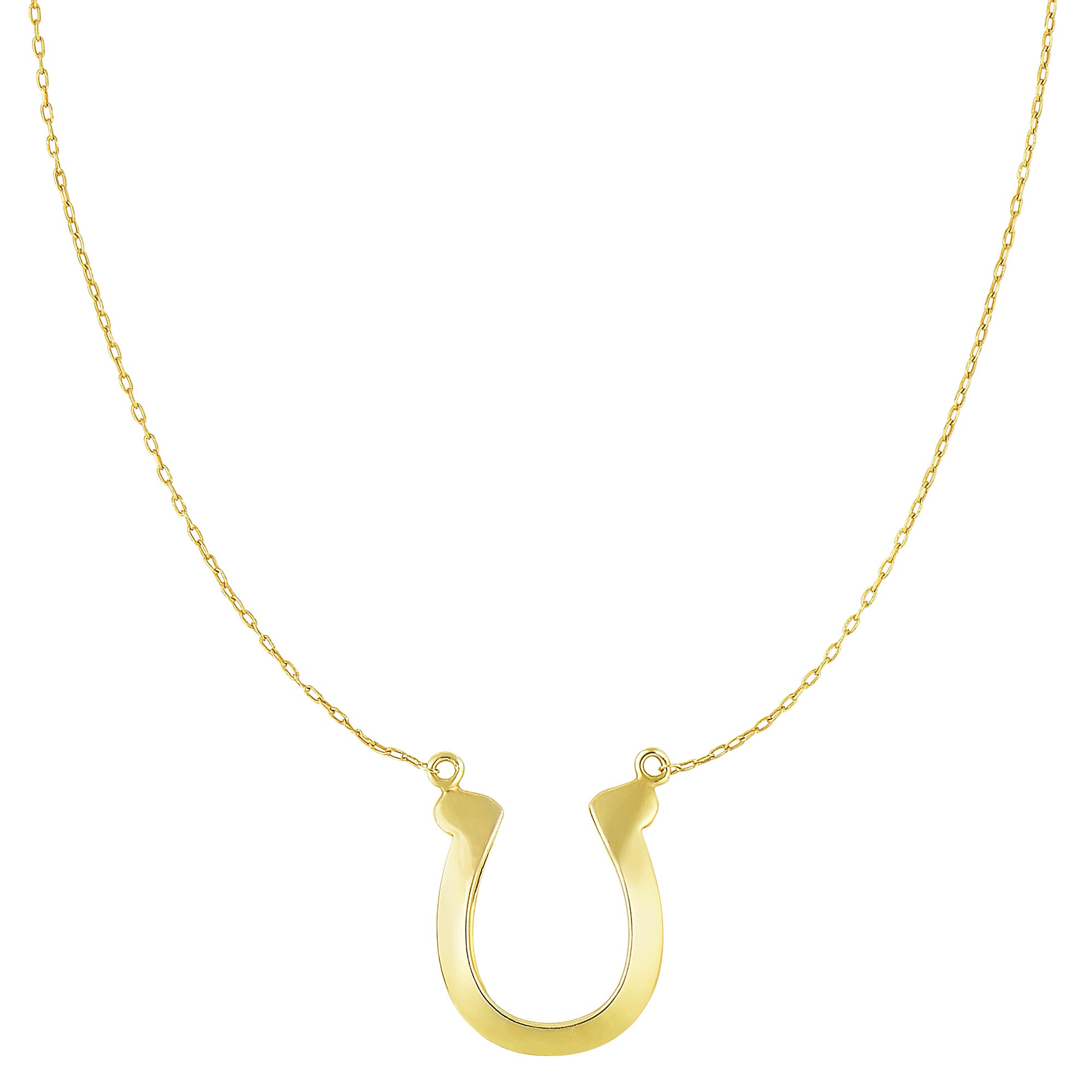 14k Yellow Gold Shiny Lucky Horse Shoe Pendant Necklace, 18" fine designer jewelry for men and women