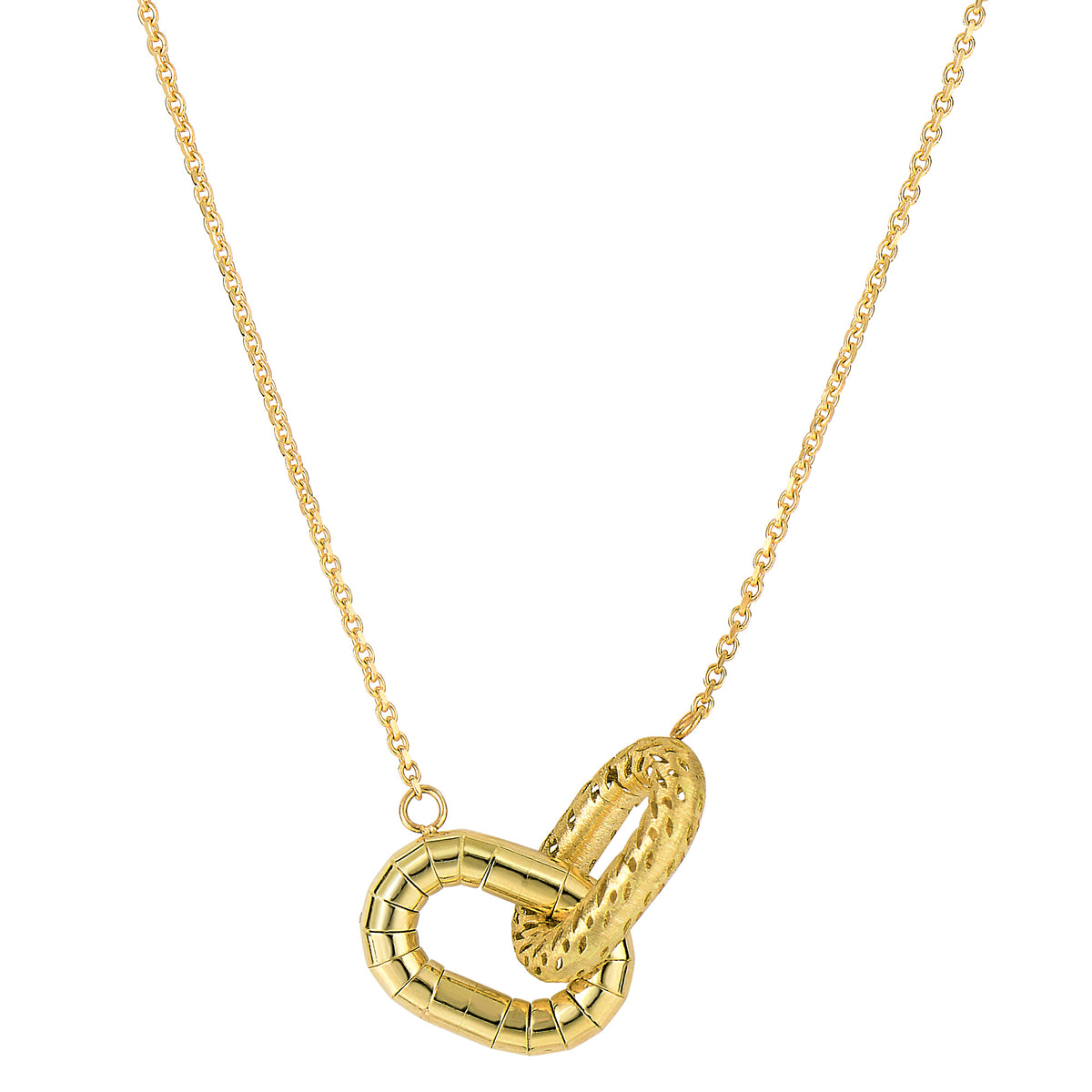 14k Yellow Gold Interconnected Oval Charms Necklace, 18" fine designer jewelry for men and women