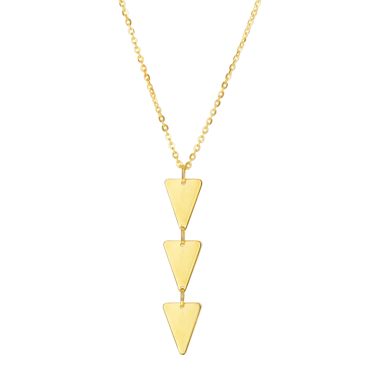 14k Yellow Gold Three Hanging Triangle Pendant Necklace, 18" fine designer jewelry for men and women