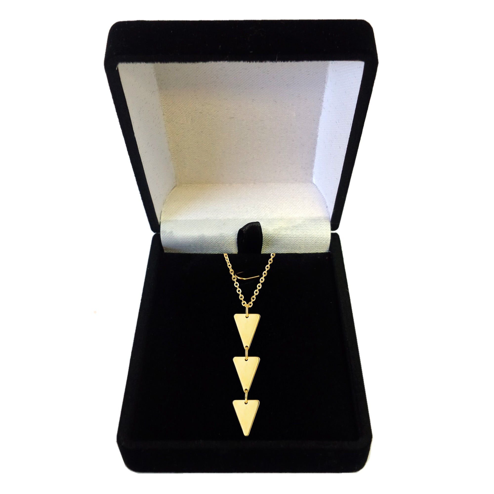 14k Yellow Gold Three Hanging Triangle Pendant Necklace, 18" fine designer jewelry for men and women