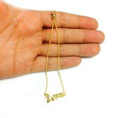 Love In Script Theme Bolo Friendship Adjustable Bracelet In 14K Yellow Gold, 9.25" fine designer jewelry for men and women