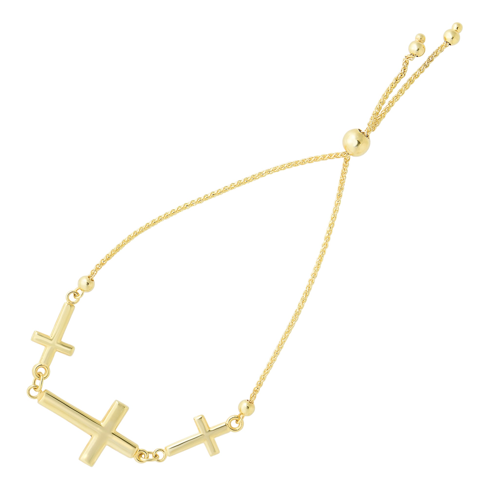 Sideways Crosses Theme Bolo Friendship Adjustable Bracelet In 14K Yellow Gold, 9.25" fine designer jewelry for men and women