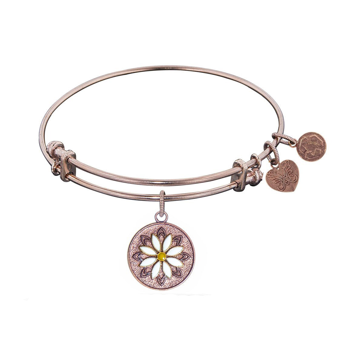 Stipple Finish Brass Daisy Flower Angelica Bangle Bracelet, 7.25" fine designer jewelry for men and women