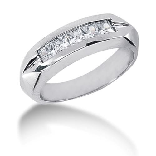 Princess Cut Diamond Mens Ring in 14k white gold (0.85cttw, G - H Color, SI1 Clarity) - JewelryAffairs