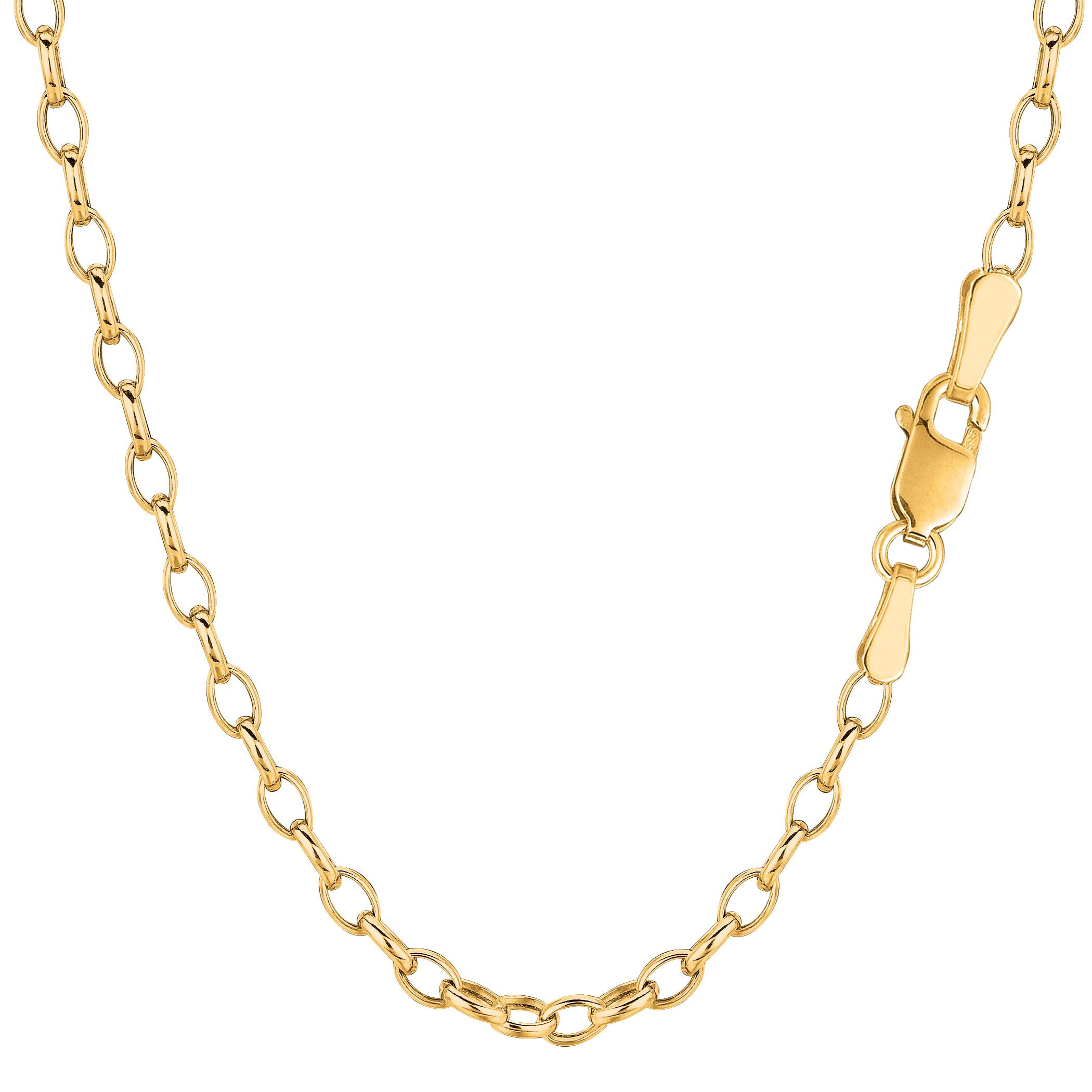 14k Yellow Gold Oval Rolo Link Chain Bracelet, 3.2mm, 7" fine designer jewelry for men and women