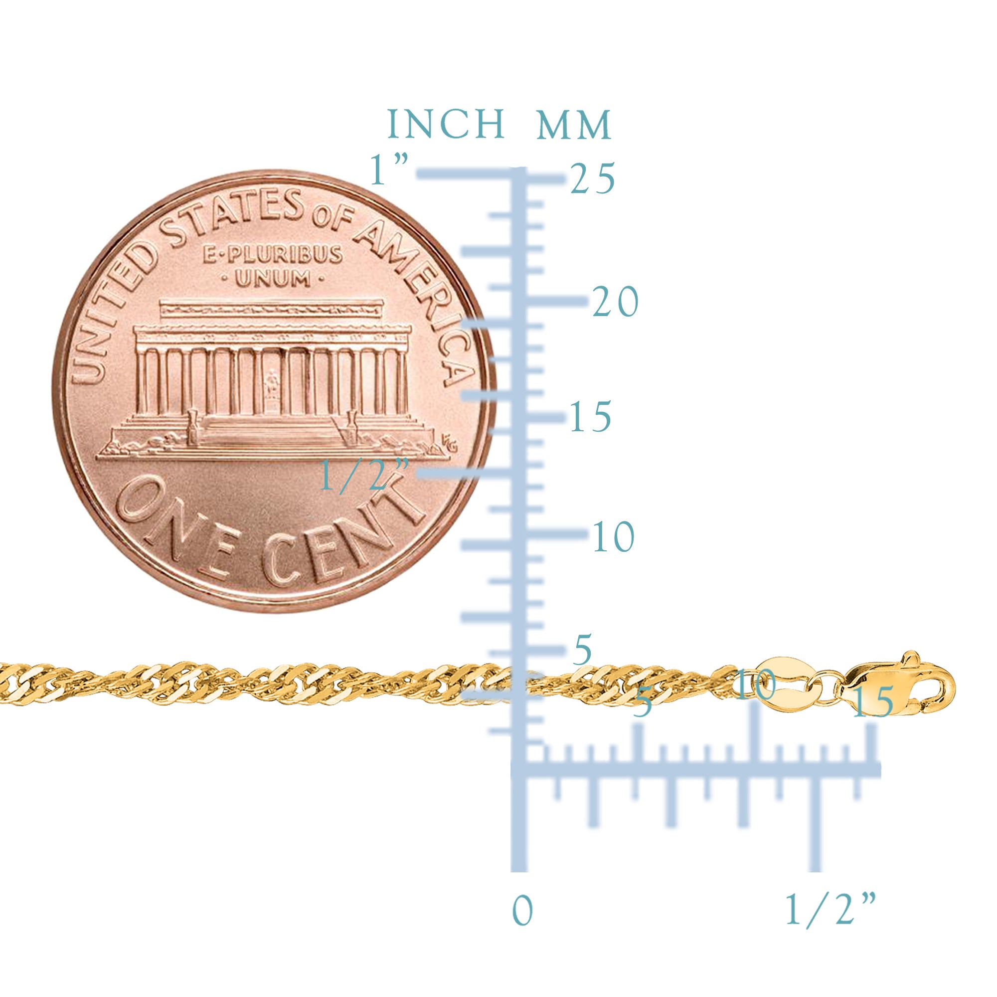 14k Yellow Gold Singapore Chain Bracelet, 2.1mm, 7" fine designer jewelry for men and women