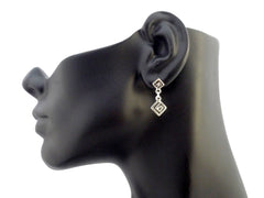 Sterling Silver Rhodium Plated Ancient Greek Key Drop Earrings fine designer jewelry for men and women