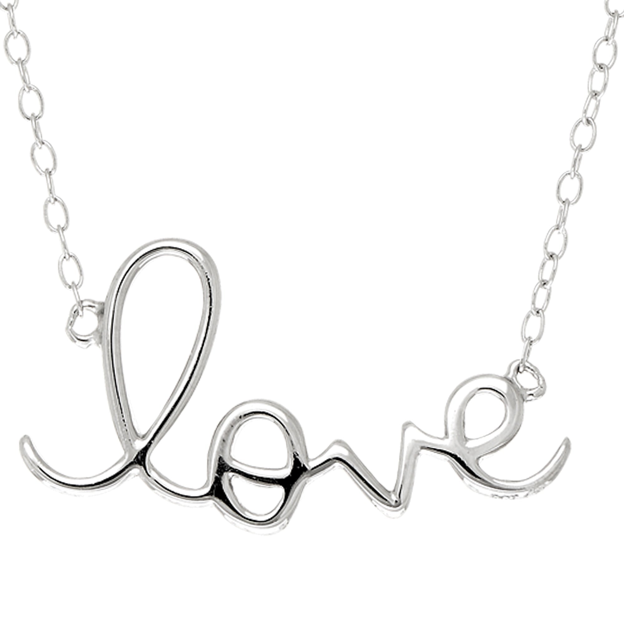 Script Love Logo Necklace In Sterling Silver, 18" - JewelryAffairs
