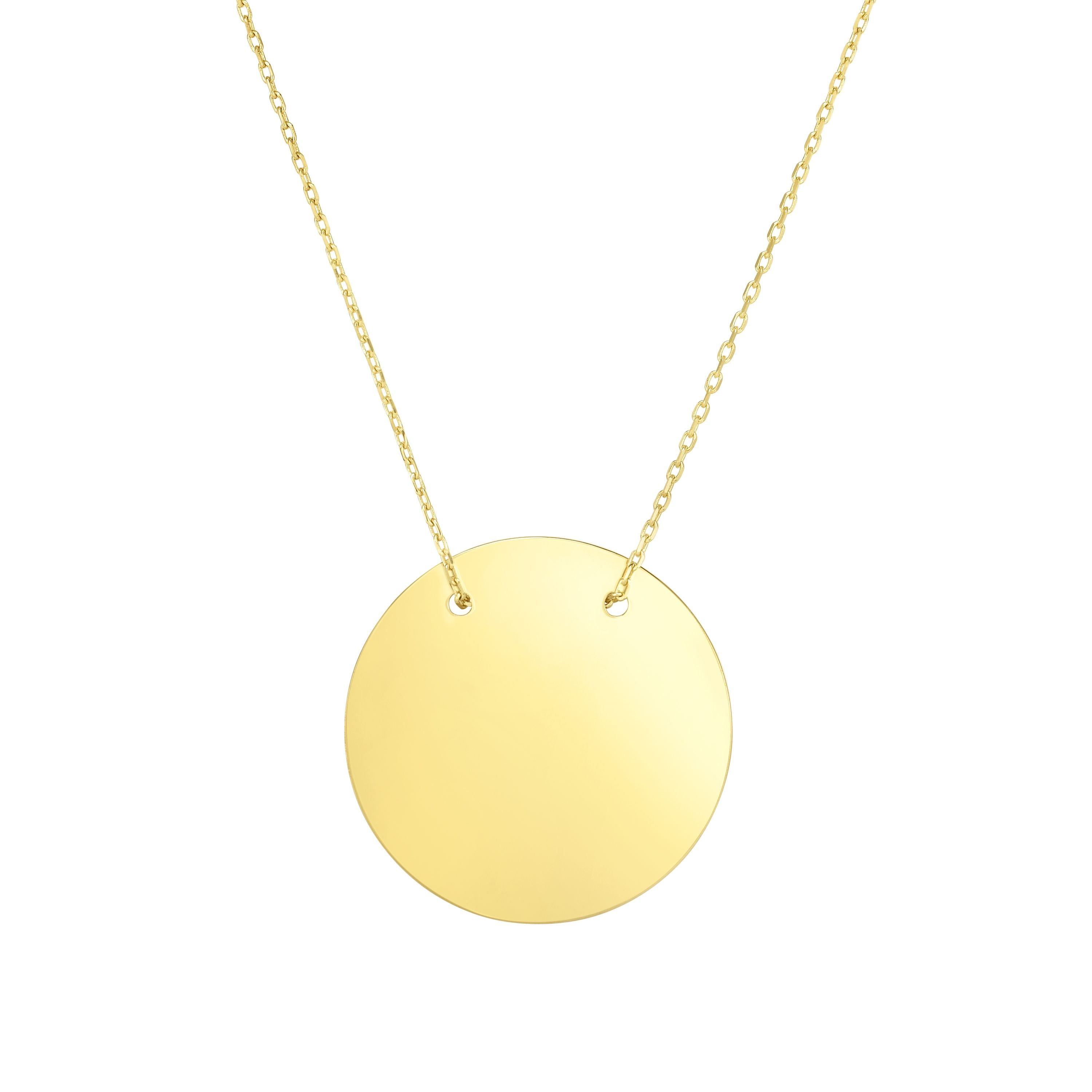 14k Yellow Gold Round Disc Pendant Necklace, 18" fine designer jewelry for men and women