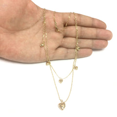 14k Yellow Gold Dangle Heart Charms Necklace, 18" fine designer jewelry for men and women