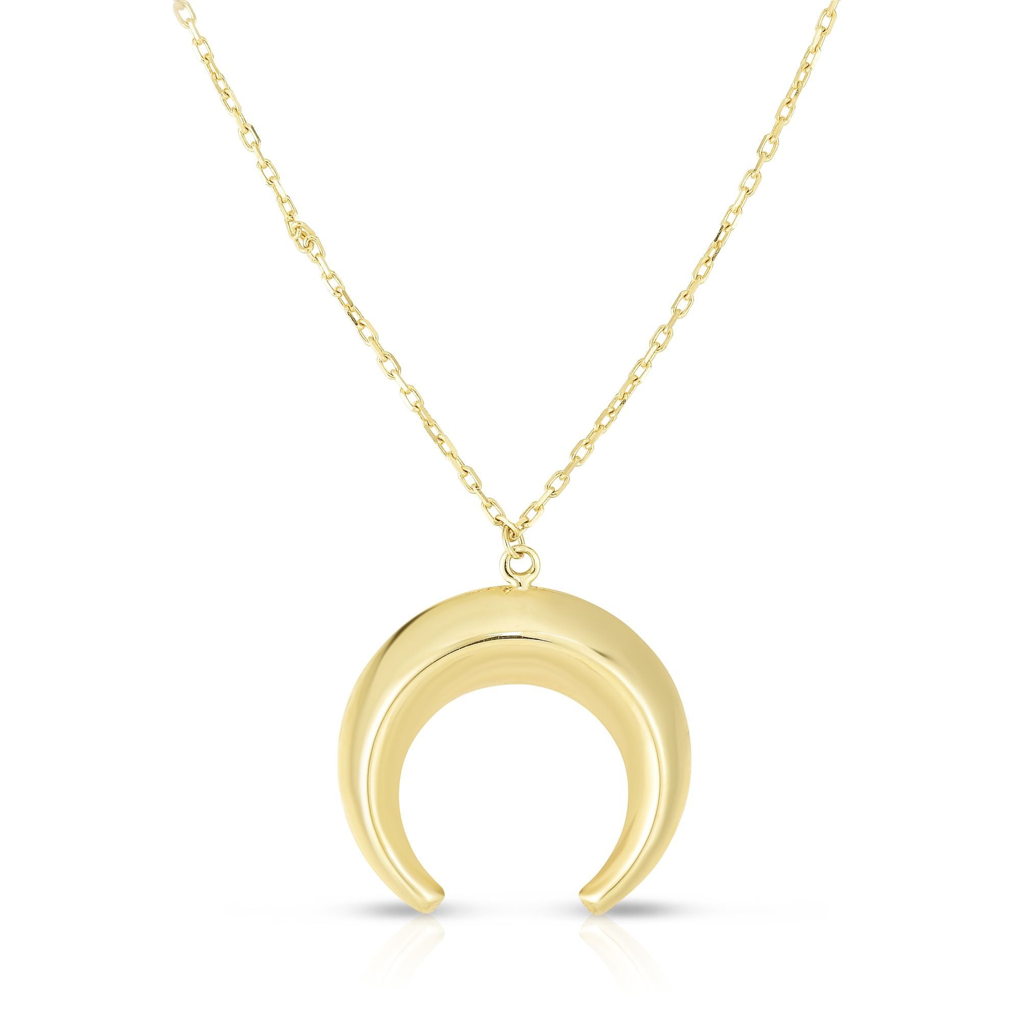 14K Yellow Gold Crescent Moon Pendant Necklace, 18" fine designer jewelry for men and women