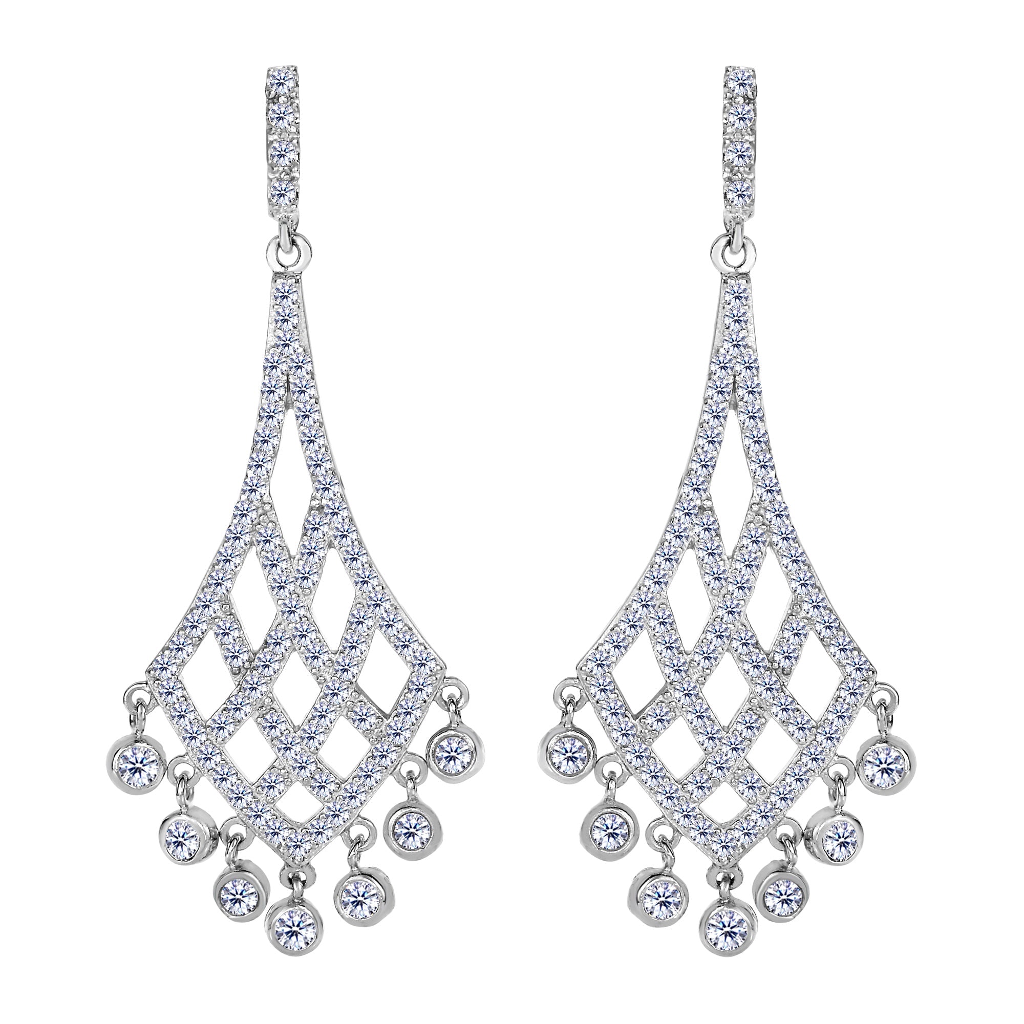 Sterling Silver And Cubic Zirconia Shaped Chandelier Drop Earrings - JewelryAffairs