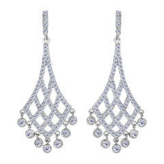 Sterling Silver And Cubic Zirconia Shaped Chandelier Drop Earrings - JewelryAffairs