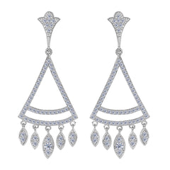 Sterling Silver And Cubic Zirconia Triangle Shaped Chandelier Earrings - JewelryAffairs