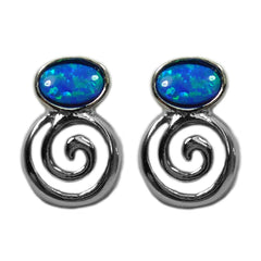 Sterling Silver Greek Spiral Key With Synthetic Opal Earrings, 10 x 14mm - JewelryAffairs