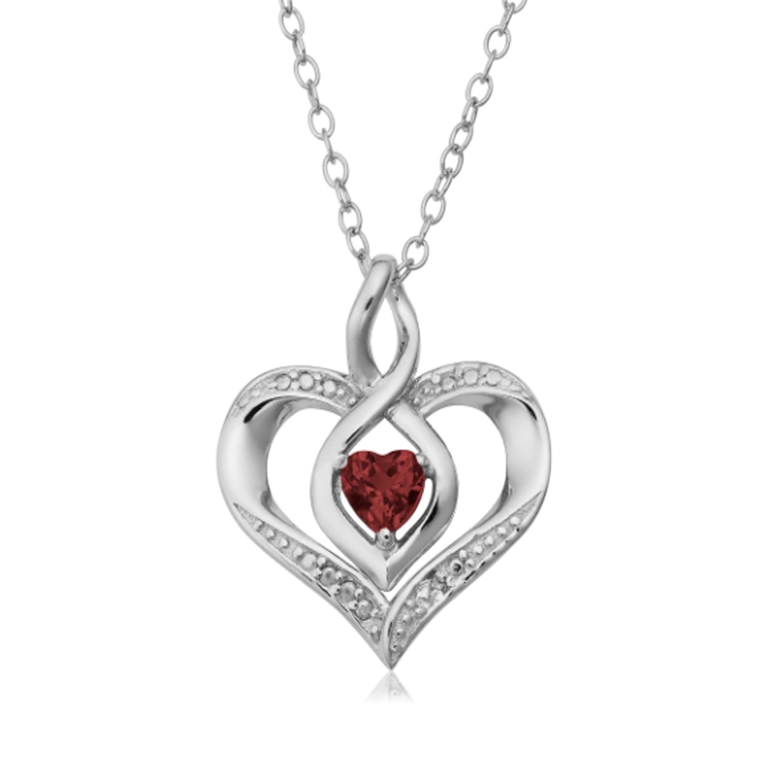 Sterling Silver Heart Shape Gemstone Birthstone Necklace, 18" - JewelryAffairs