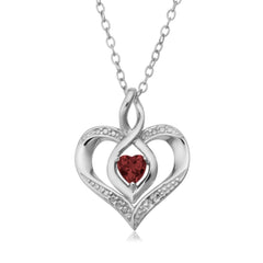 Sterling Silver Heart Shape Gemstone Birthstone Necklace, 18" - JewelryAffairs