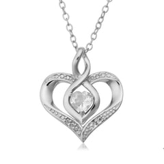Sterling Silver Heart Shape Gemstone Birthstone Necklace, 18" - JewelryAffairs