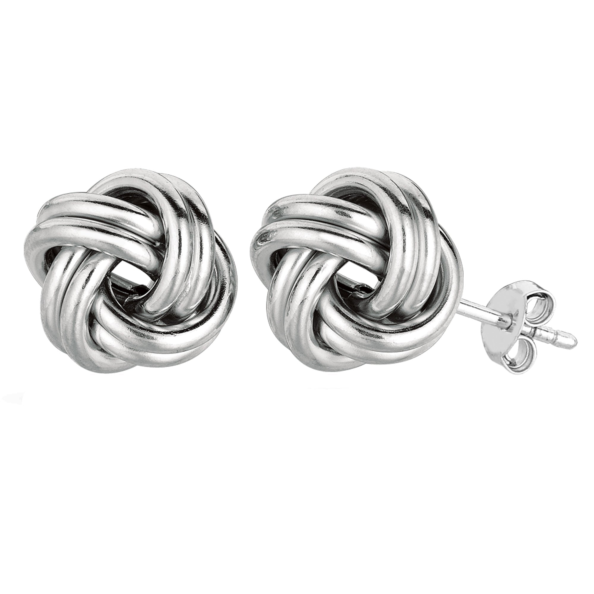 Sterling Silver Rhodium Finish 13mm Shiny Love Knot Stud Earrings - JewelryAffairs