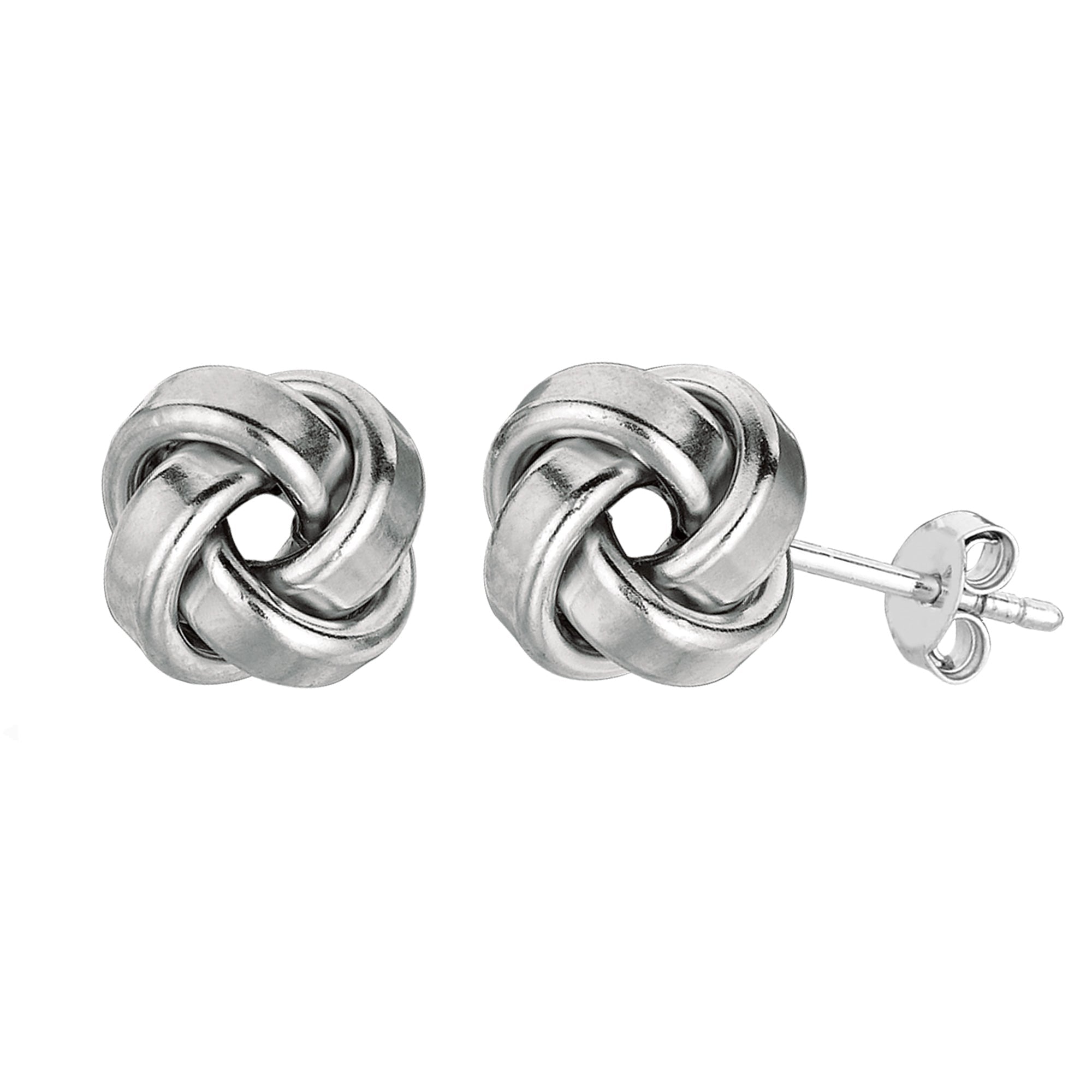 Sterling Silver Rhodium Finish 9mm Shiny Love Knot Stud Earrings - JewelryAffairs