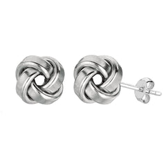 Sterling Silver Rhodium Finish 9mm Shiny Love Knot Stud Earrings - JewelryAffairs