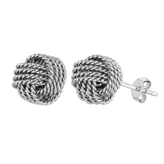 Sterling Silver Rhodium Finish 9mm Twisted Cable Love Knot Earrings - JewelryAffairs