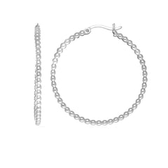 Sterling Silver Rhodium Plated Beaded Tube Round Hoop Earrings - JewelryAffairs