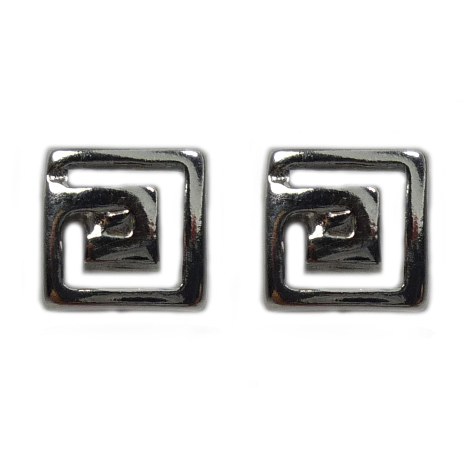 Sterling Silver Rhodium Plated Greek Meandros Key Stud Earrings, 5 x 5mm - JewelryAffairs