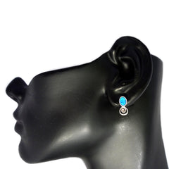 Sterling Silver Rhodium Plated Greek Spiral Key With Synthetic Opal Earrings, 5 x 12mm - JewelryAffairs