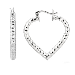 Sterling Silver Rhodium Plated Heart Shape Hoop Earrings, Diameter 25mm - JewelryAffairs
