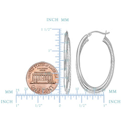 Sterling Silver Rhodium Plated Twisted Tube Oval Hoop Earrings, Diameter 35mm - JewelryAffairs
