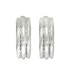Sterling Silver Rhodium Plated Twisted Tube Round Hoop Earrings, Diameter 15mm - JewelryAffairs