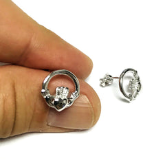 Sterling Silver Round Claddagh Stud Earrings - JewelryAffairs
