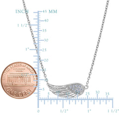 Sterling Silver Sideways Angel Wing Pendant CZ Fashion Necklace, 18" - JewelryAffairs