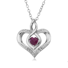 Sterling Silver Heart Shape Gemstone Birthstone Necklace, 18" fine designer jewelry for men and women