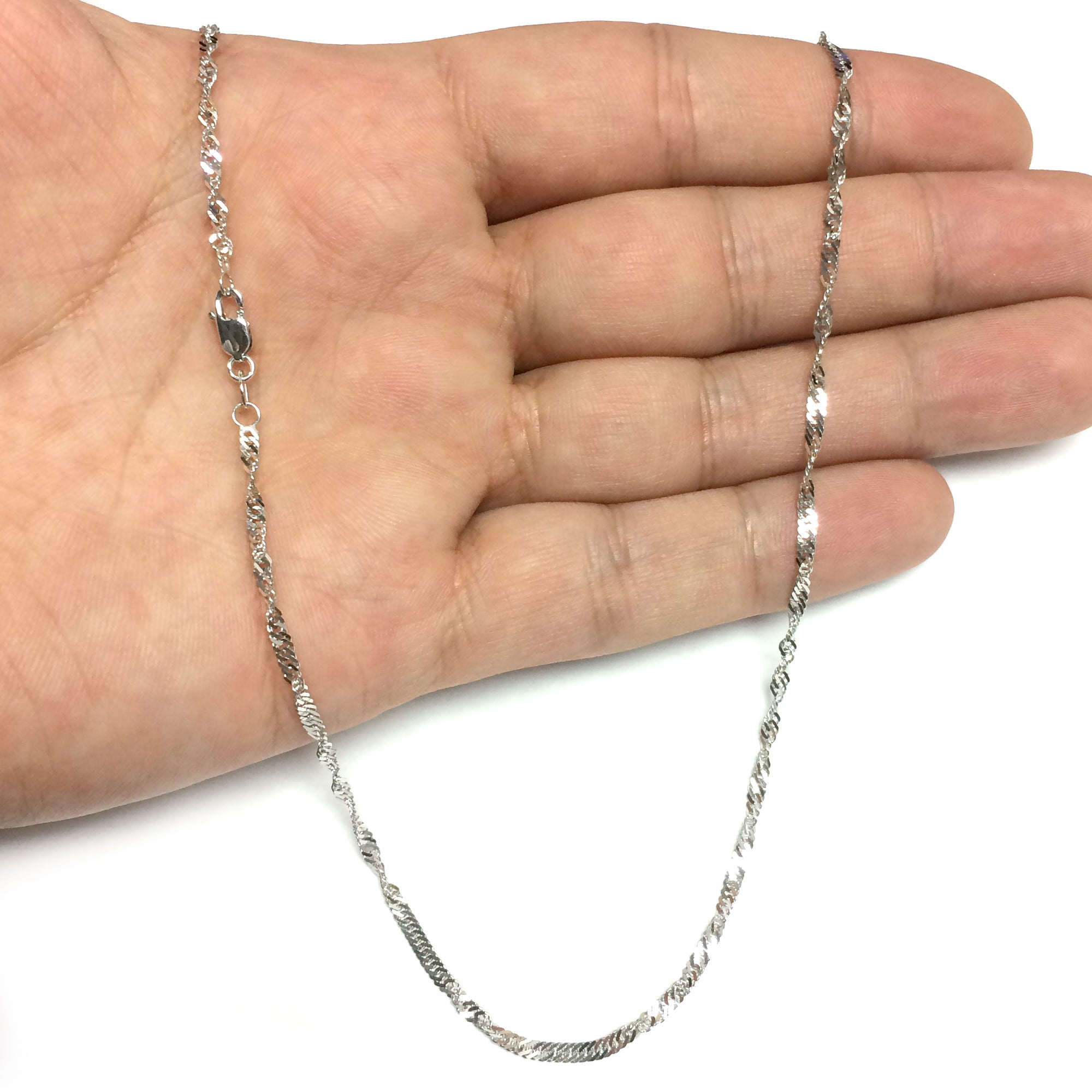 14k White Gold Singapore Chain Necklace, 2.1mm fine designer jewelry for men and women