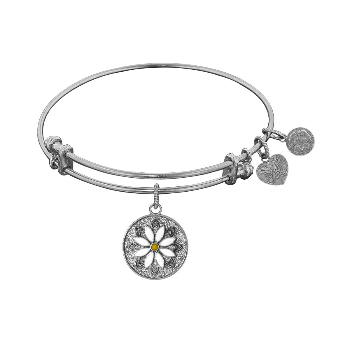 Stipple Finish Brass Daisy Flower Angelica Bangle Bracelet, 7.25" fine designer jewelry for men and women
