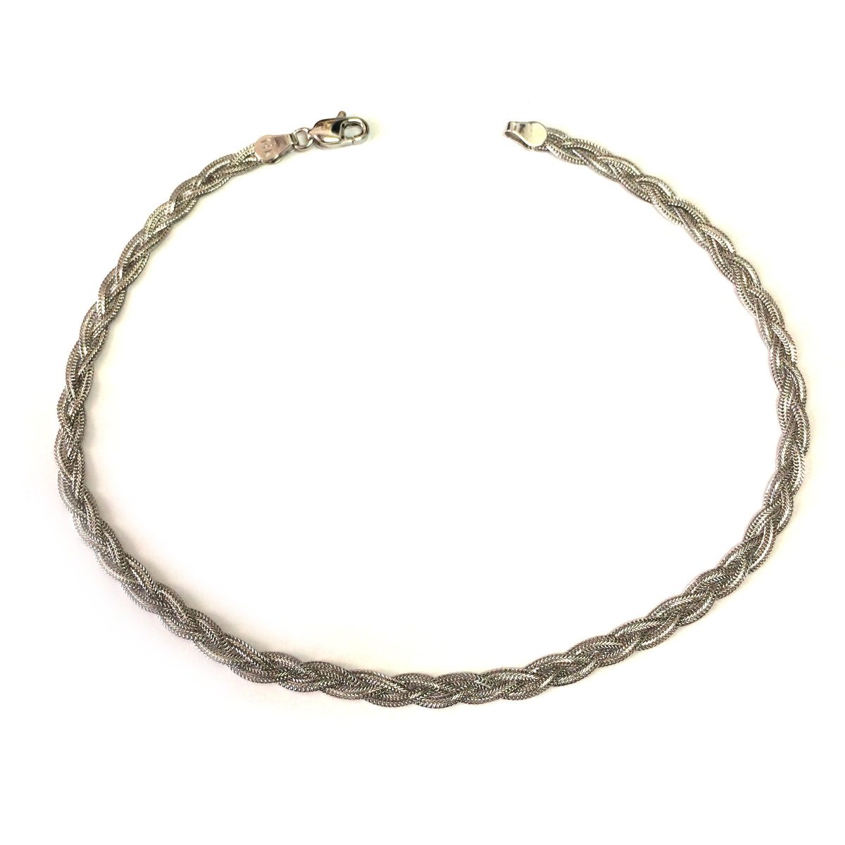 14K White Gold Braided Fox Chain Anklet, 10" fine designer jewelry for men and women