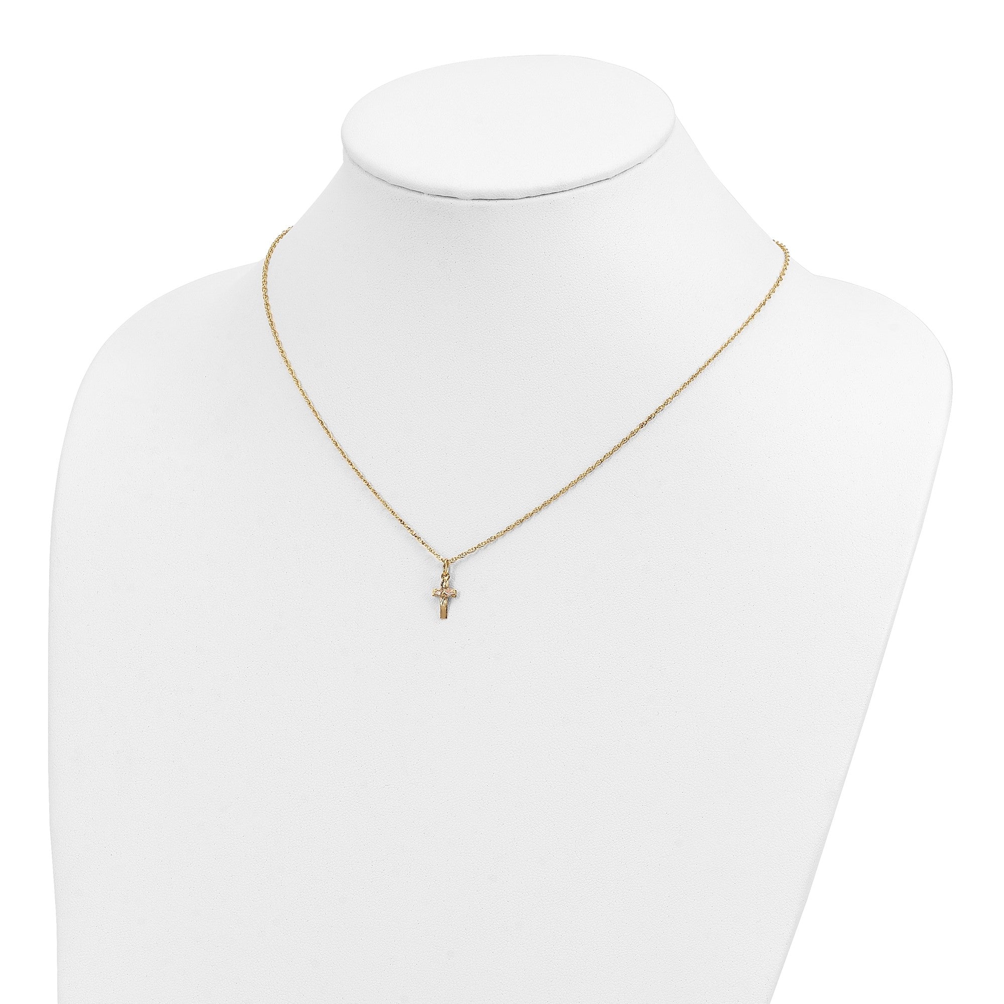 10k Tri-Color Gold Cross Pendant Necklace, 18 Inch Chain