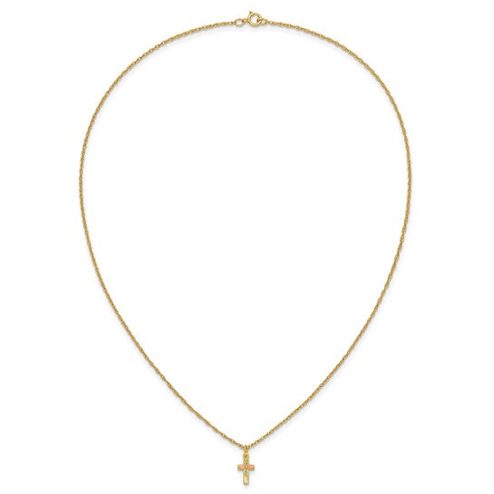 10k Tri-Color Gold Cross Pendant Necklace, 18 Inch Chain