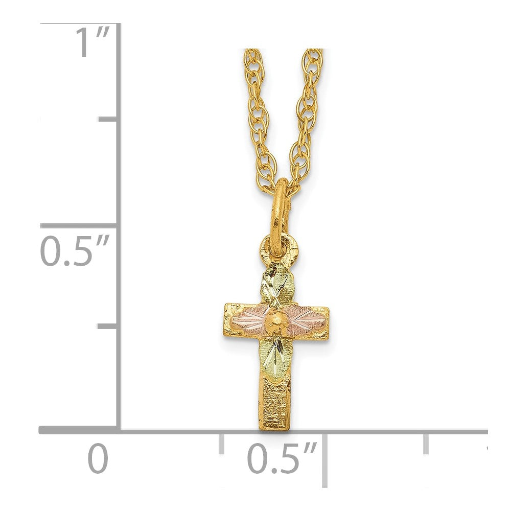 10k Tri-Color Gold Cross Pendant Necklace, 18 Inch Chain