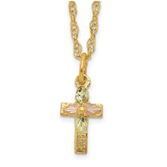 10k Tri-Color Gold Cross Pendant Necklace, 18 Inch Chain