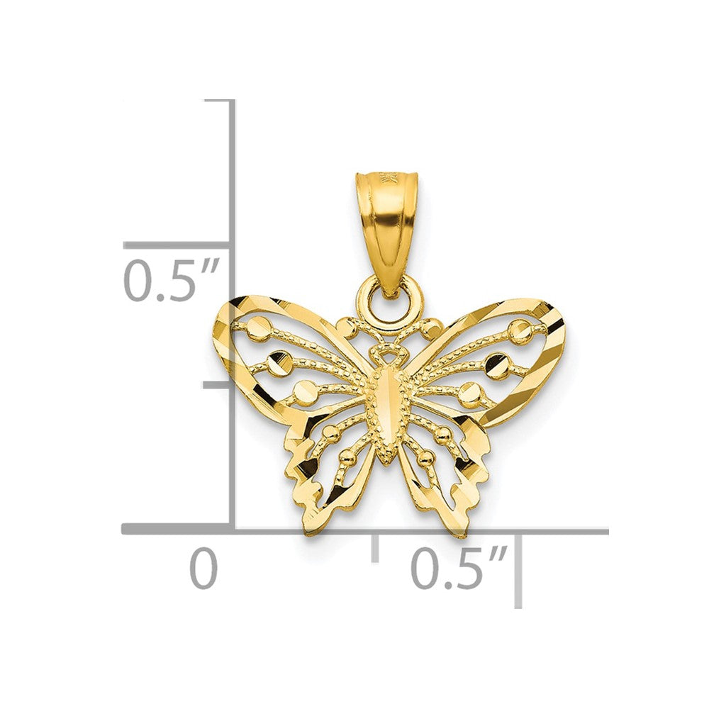 10k Yellow Gold Diamond-Cut Butterfly Charm Pendant, 18x16mm
