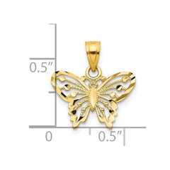 10k Yellow Gold Diamond-Cut Butterfly Charm Pendant, 18x16mm