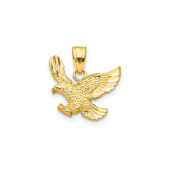 14k Yellow Gold Textured Landing Eagle Pendant Charm, 16x16