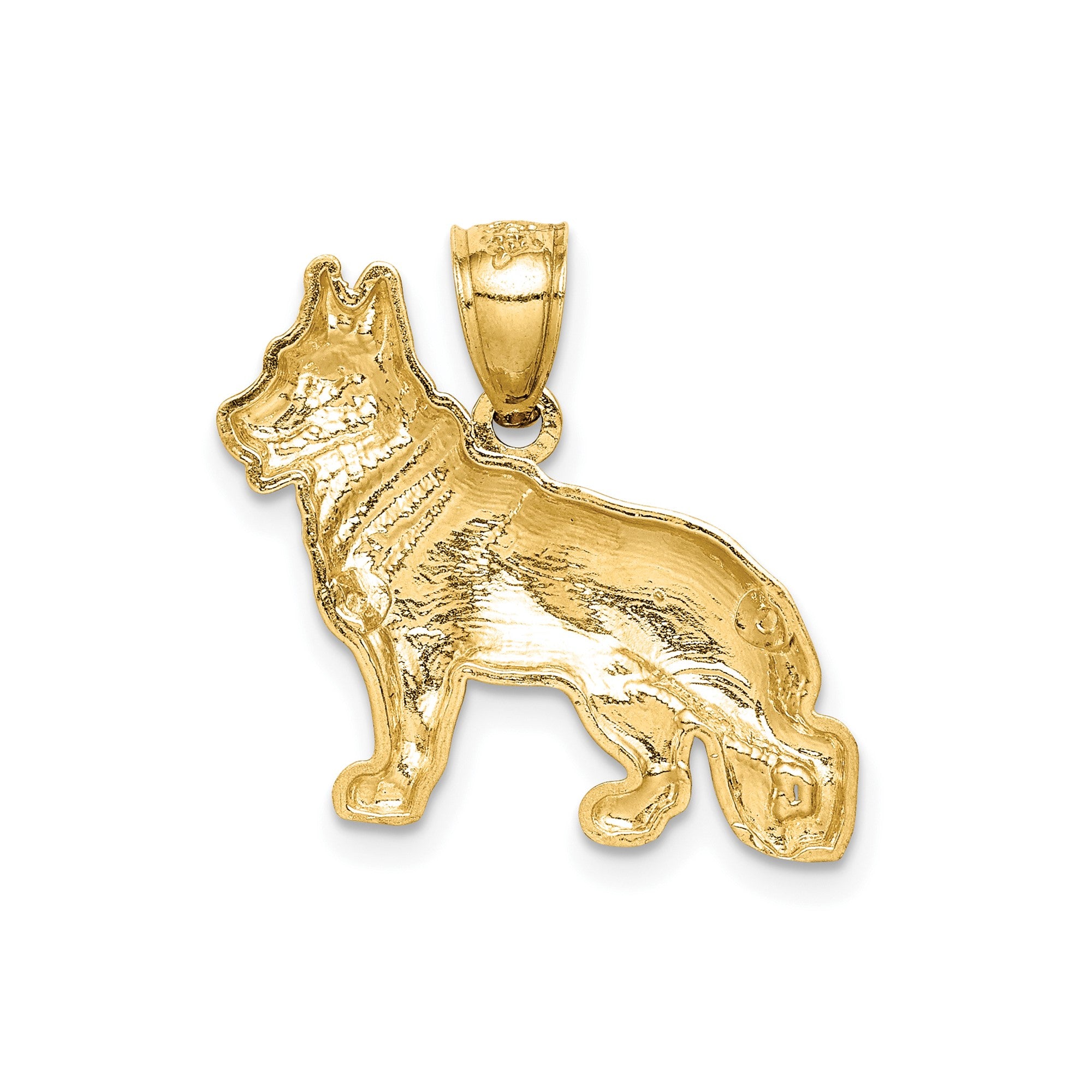 10k Yellow Gold Diamond-cut German Shepard Dog Pendant, 17X17mm
